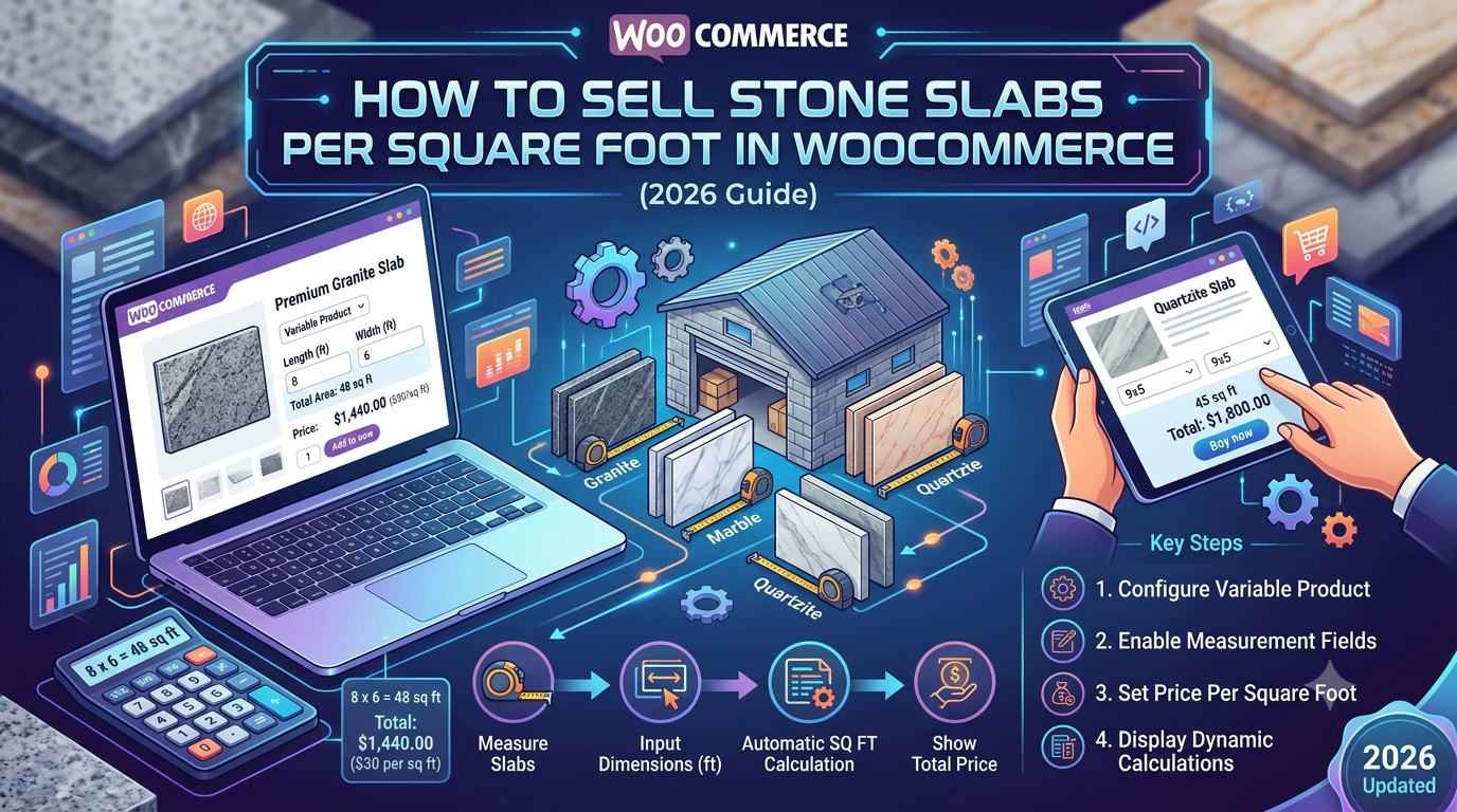 How to Sell Stone Slabs Per Square Foot in WooCommerce (2026 Guide)